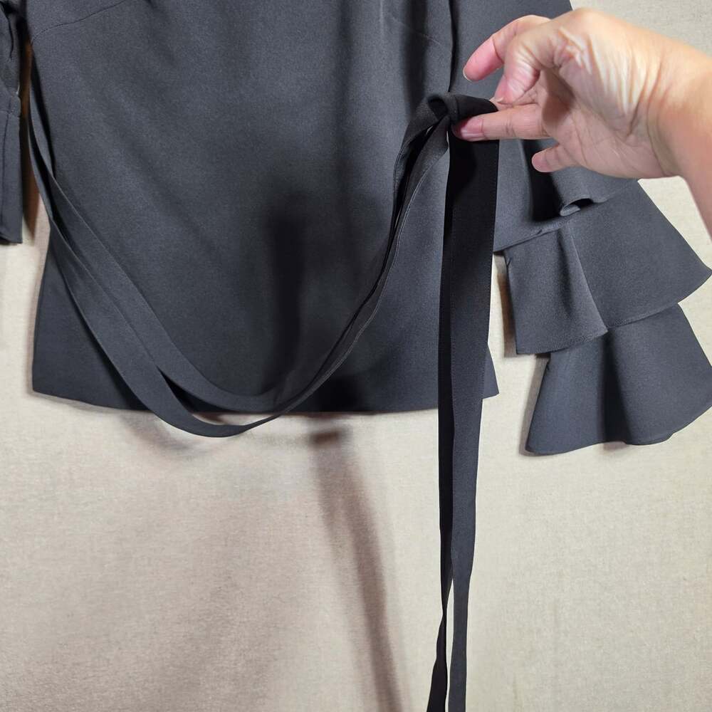 Venus Laci Ruffle Sleeve One Shoulder Tie Waist Blouse 4 Black Sexy Belted Top - Picture 3 of 14